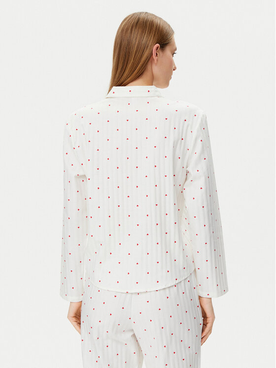 Hunkemöller Hunkemöller Сорочка-піжама Jacquard Hearts 301436 Білий Relaxed Fit