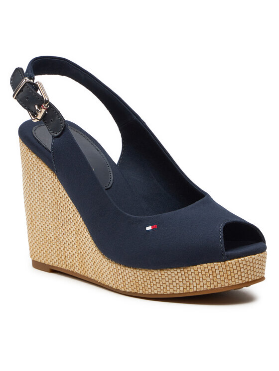Tommy Hilfiger Sandály Tommy Hilfiger Iconic Elena Sling Back Wedge FW0FW04789 Tmavomodrá