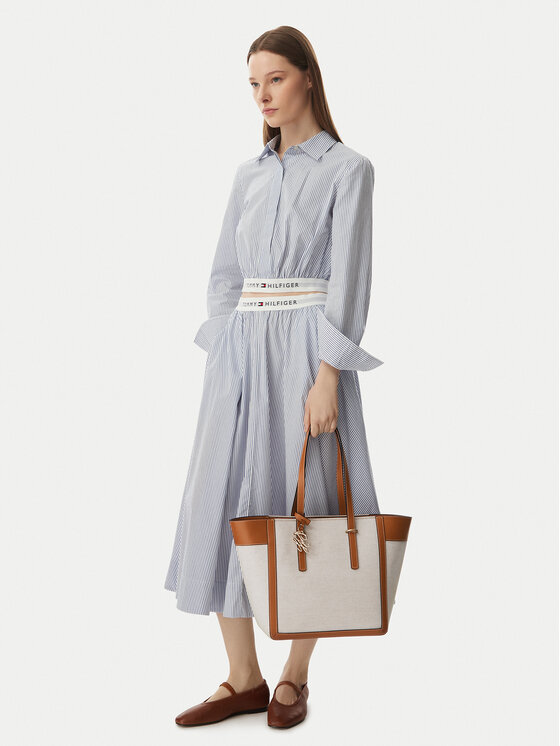 Tommy Hilfiger Soma Tommy Hilfiger Th Script Tote Canvas AW0AW18829 Krēmkrāsas