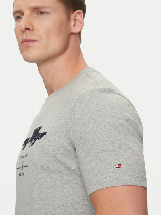 Tommy Hilfiger Tommy Hilfiger Marškinėliai Script Logo MW0MW33691 Pilka Regular Fit