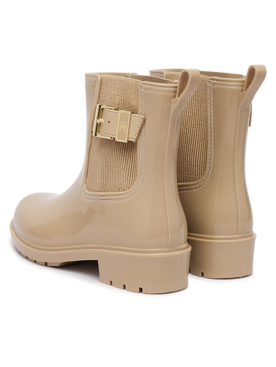Tommy Hilfiger Gumijasti škornji Tommy Hilfiger Th Buckle Glossy Ankle Rain Boot FW0FW09543 Bež