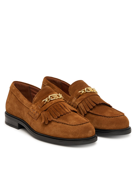 Tommy Hilfiger Loafersy Tommy Hilfiger Th Chain Fringe Suede Loafer FW0FW09918 Brązowy