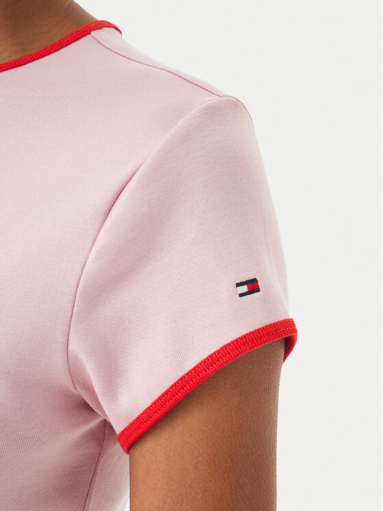 Tommy Hilfiger Tommy Hilfiger Camiseta Logo Graphic Ringer WW0WW49245 Rosa claro Slim Fit