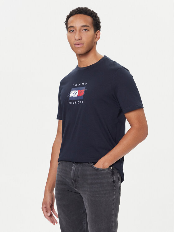 Tommy Hilfiger Tommy Hilfiger Camiseta Linear Flag MW0MW41338 Azul marino Regular Fit