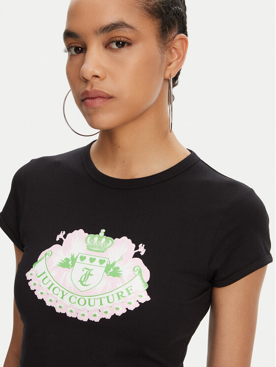 Juicy Couture Juicy Couture Футболка Hibiscus JCGCT125041 Чорний Slim Fit