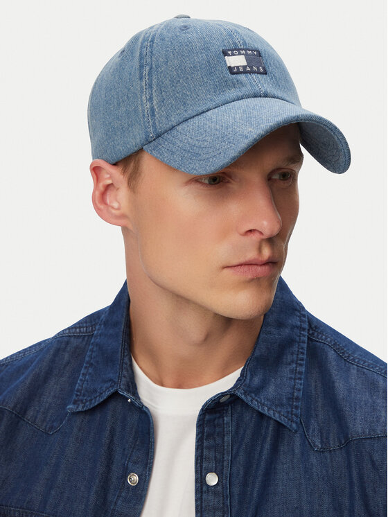 Tommy Jeans Cepure ar nagu Tommy Jeans Tjm Heritage Over Dyed Denim Cap AM0AM13853 Zils