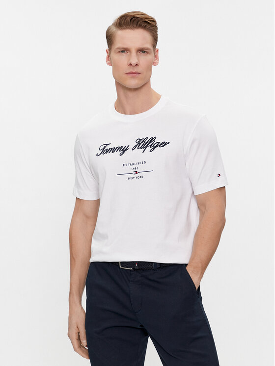 Tommy Hilfiger Tommy Hilfiger T-shirt Script Logo Tee MW0MW33691 Bianco Regular Fit