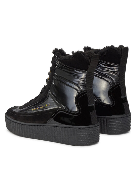 Tommy Hilfiger Puszābaki Tommy Hilfiger Patent Laceup City Snow Boot FW0FW07841 Melns
