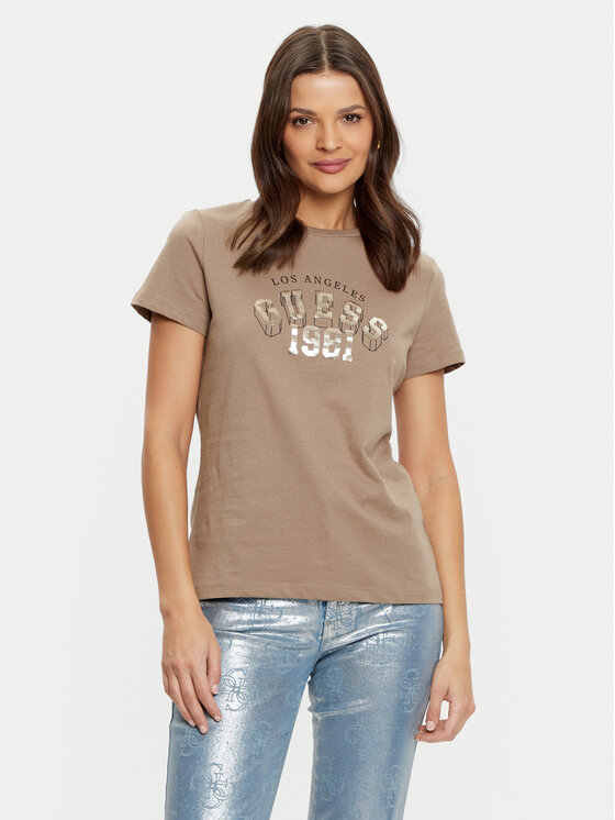 Guess Guess Póló V5RI06 I3Z14 Barna Regular Fit