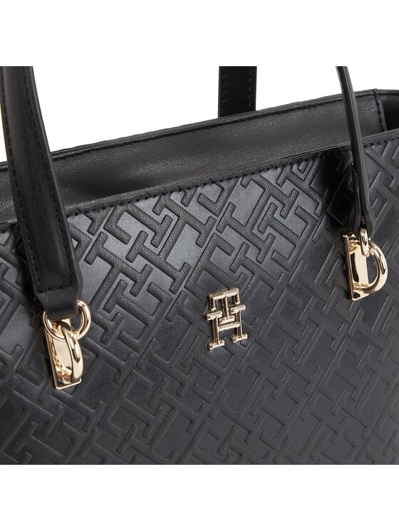 Tommy Hilfiger Kabelka Tommy Hilfiger Th Refined Mini Tote Mono AW0AW16002 Černá