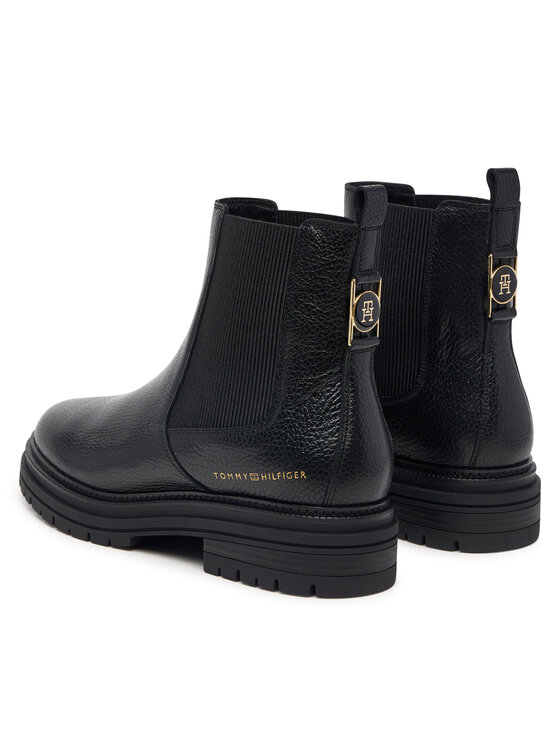 Tommy Hilfiger Μποτάκια με λάστιχο Tommy Hilfiger Th Emboss Grain Leather Chelsea FW0FW09559 Μαύρο