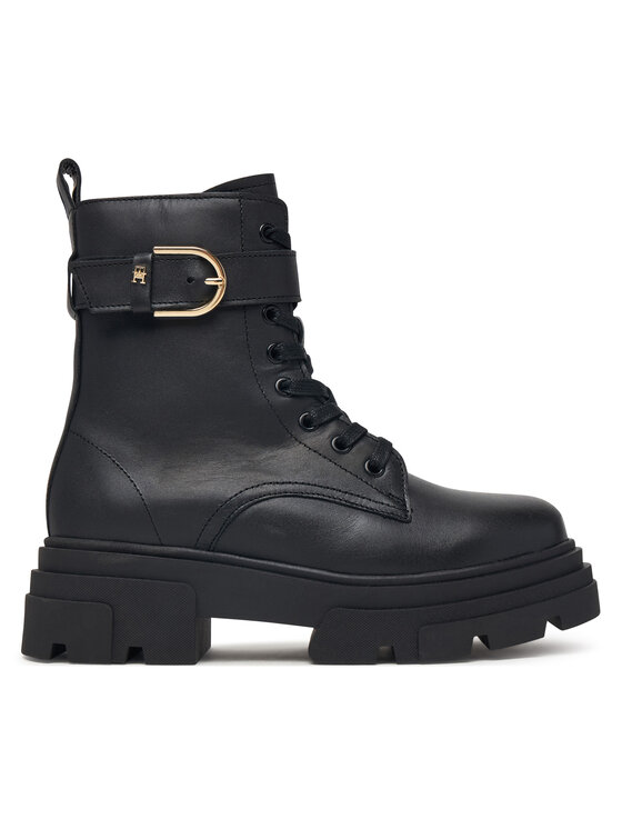 Tommy Hilfiger Žygio batai Tommy Hilfiger Leather Th Buckled Lace-Up Boot FW0FW09550 Juoda