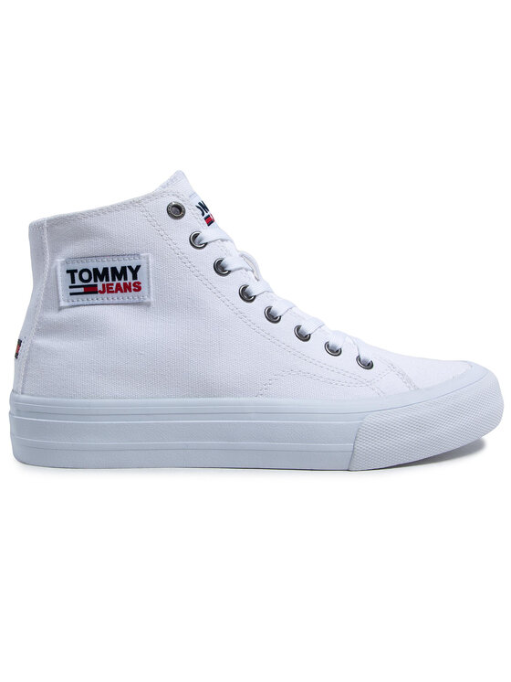 Tommy Jeans Tenisówki Tommy Jeans Mit Cut Long Lace Up Vulc EM0EM00662 Biały