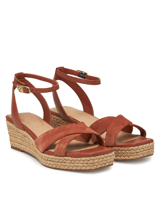 Tommy Hilfiger Espadrillas Tommy Hilfiger Leather & Suede Mid Wedge Espad FW0FW08804 Marrone