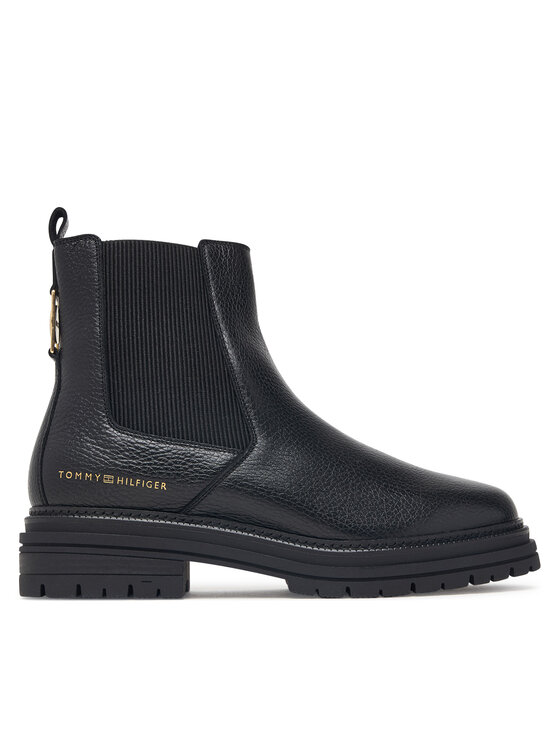 Tommy Hilfiger Μποτάκια με λάστιχο Tommy Hilfiger Th Emboss Grain Leather Chelsea FW0FW09559 Μαύρο