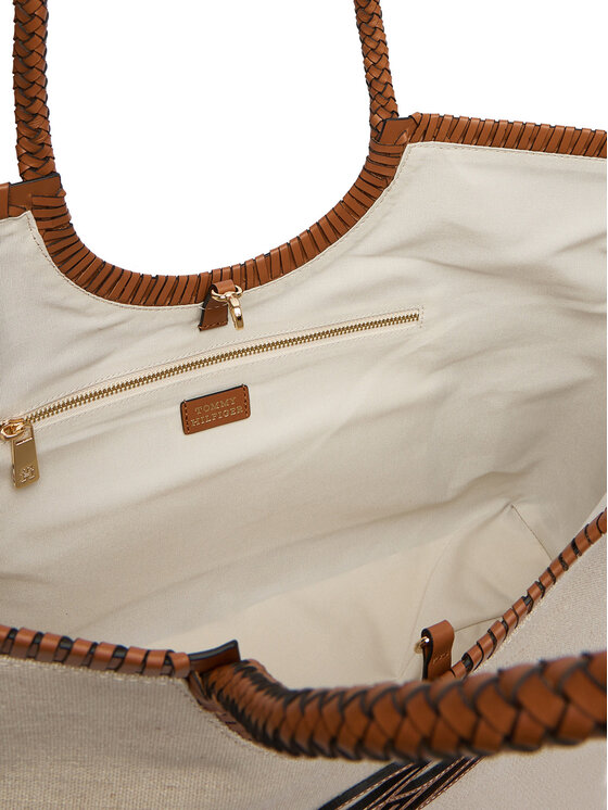 Tommy Hilfiger Дамска чанта Tommy Hilfiger Th Elev Summ Maxi Tote Canvas AW0AW18629 Бежов