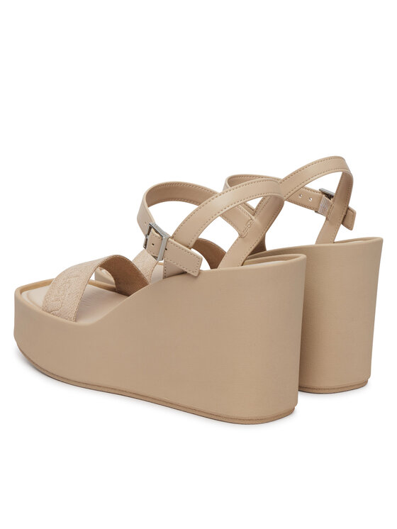 Calvin Klein Sandali Calvin Klein Wedge 70 Sndl Webbing Lth HW0HW02882 Beige