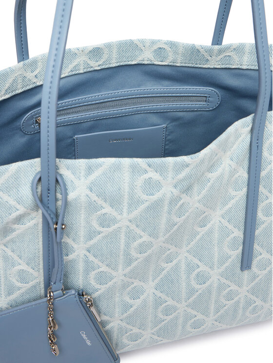 Calvin Klein Geantă Calvin Klein Emblem Aop Denim Tote W/ Pouch LV04F3428G Albastru