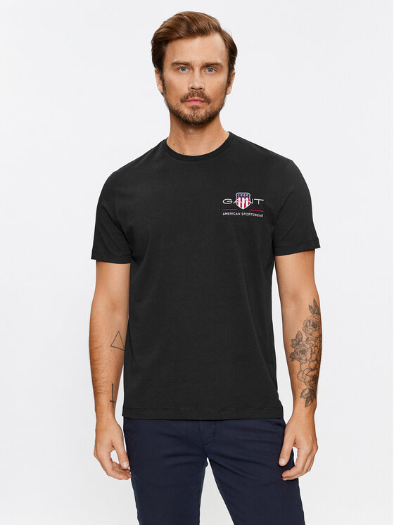 Gant Gant T-shirt Reg Archive Shield Emb Ss 2067004 Crna Regular Fit