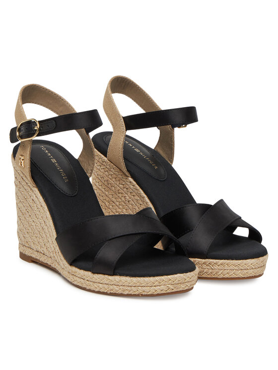 Tommy Hilfiger Εσπαντρίγιες Tommy Hilfiger Satin High Wedge Espadrille FW0FW08602 Μαύρο