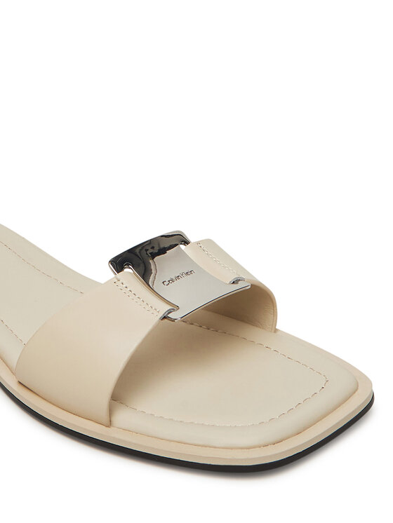 Calvin Klein Šlepetės Calvin Klein Flat Slide W/Ck Hw Big - Lth HW0HW02482 Écru