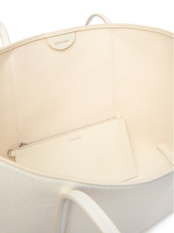 Calvin Klein Rankinė Calvin Klein Emblem Aop Tote W/ Pouch LV04F3266G Écru