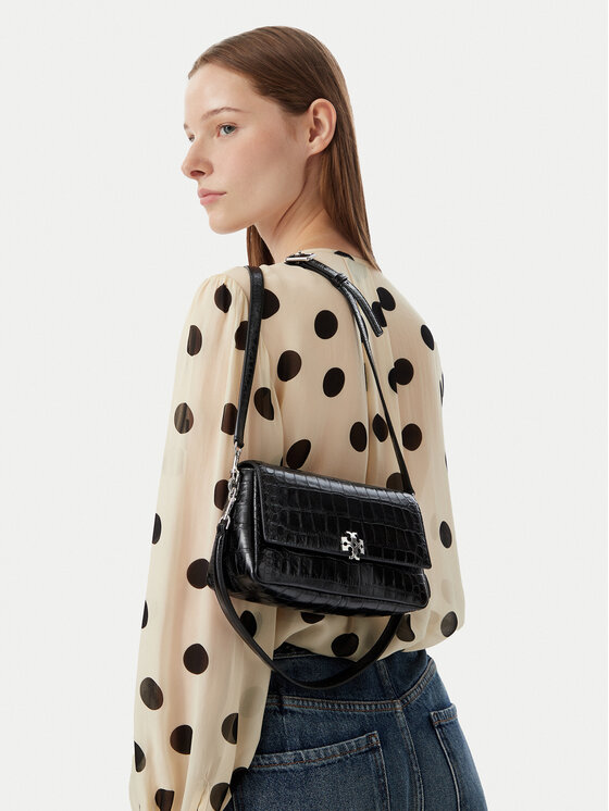 Tory Burch Torebka Tory Burch Charlie Embossed Croc Small Shoulder Bag 183522 Czarny