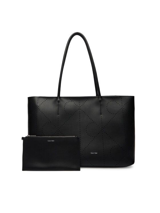 Calvin Klein Geantă Calvin Klein Emblem Aop Perfor Lthr Tote LV04F3359G Negru