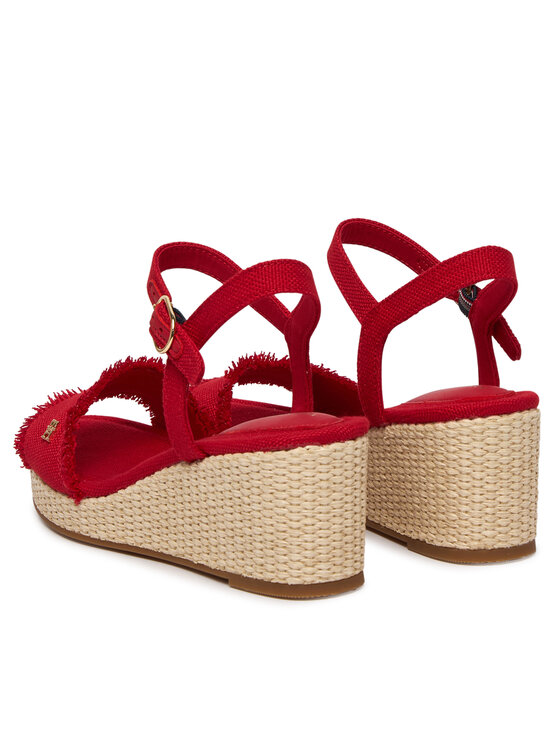 Tommy Hilfiger Sandali Tommy Hilfiger Mid Woven Wedge Espad Fringe FW0FW09470 Rdeča