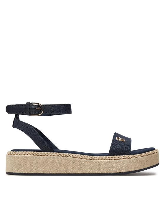 Tommy Hilfiger Szandál Tommy Hilfiger Linen Flatform FW0FW07748 Sötétkék