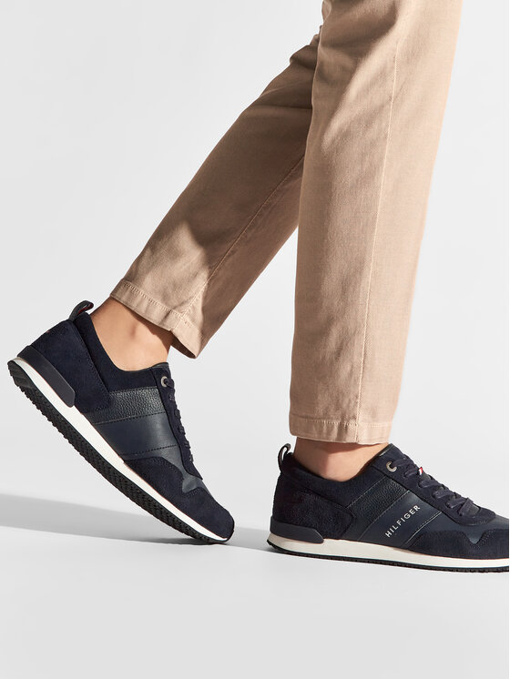 Tommy Hilfiger Сникърси Tommy Hilfiger Iconic Leather Suede Mix Runner FM0FM00924 Тъмносин