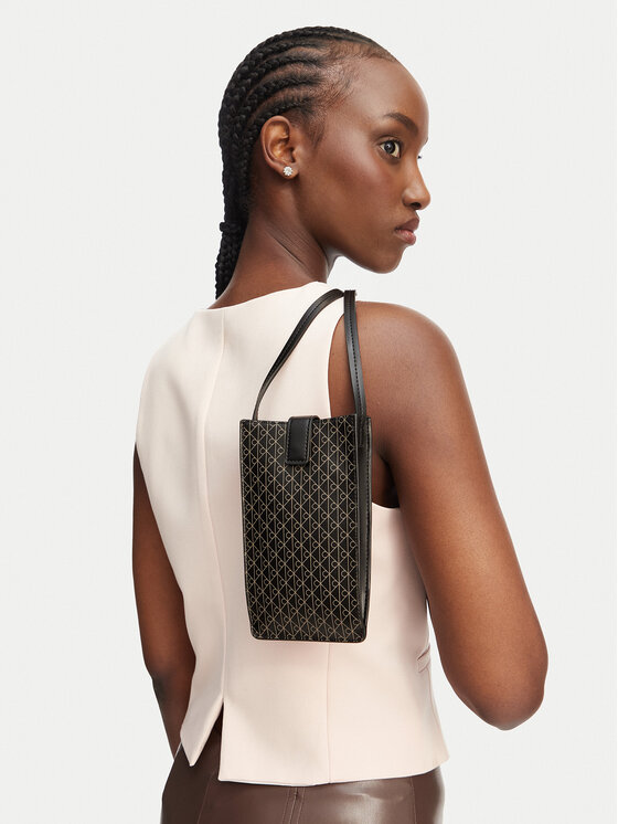 Calvin Klein Torbica za telefon Calvin Klein Emblem Aop Phone Crossbody LV04F1115G Črna
