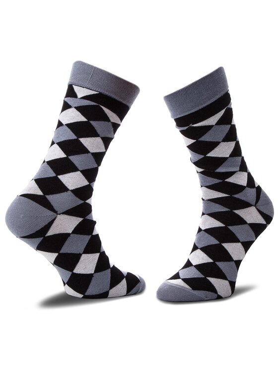 Cup of Sox Довгі шкарпетки Cup of Sox Szare Skarpety W Biało Czarne Romby A Сірий