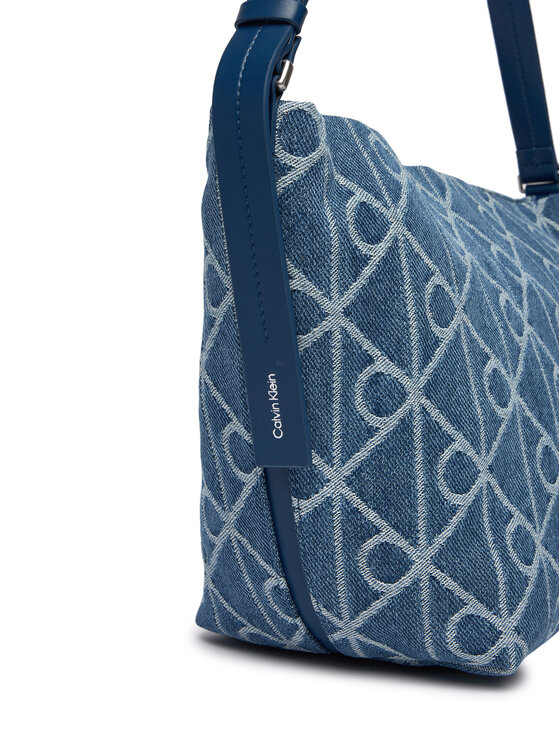 Calvin Klein Ročna torba Calvin Klein Emblem Aop Denim Bucket LV04F3432G Modra