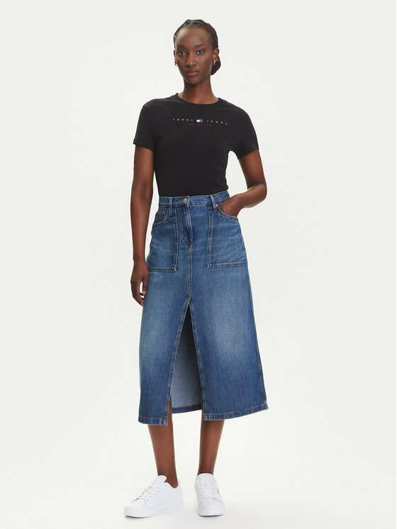 Tommy Jeans Tommy Jeans Majica Linear DW0DW21422 Črna Slim Fit