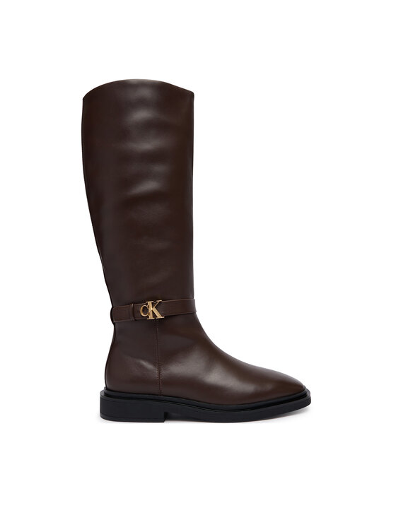 Calvin Klein Kozačky Calvin Klein Square High Boot Lth Mg Hdw HW0HW03187 Hnědá