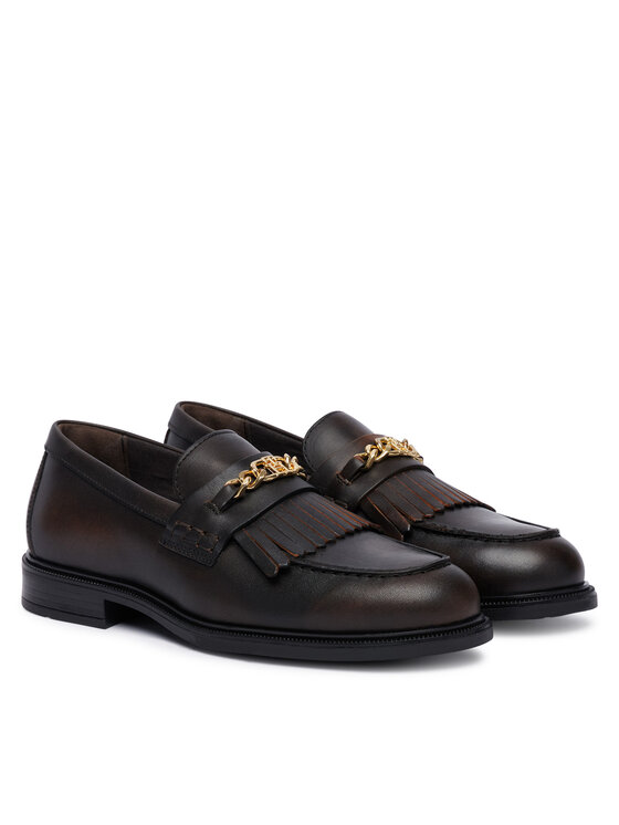 Tommy Hilfiger Loafers Tommy Hilfiger Th Chain Fringe Leather Loafer FW0FW09668 Σκούρο καφέ