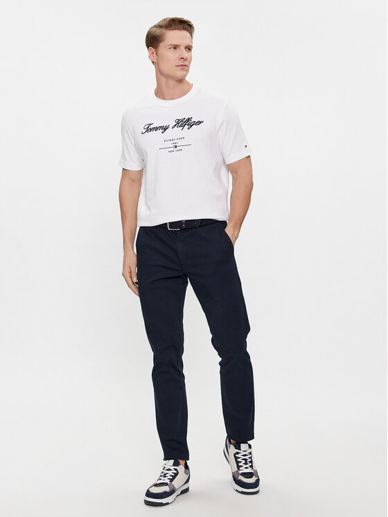 Tommy Hilfiger Tommy Hilfiger Majica Script Logo Tee MW0MW33691 Bela Regular Fit