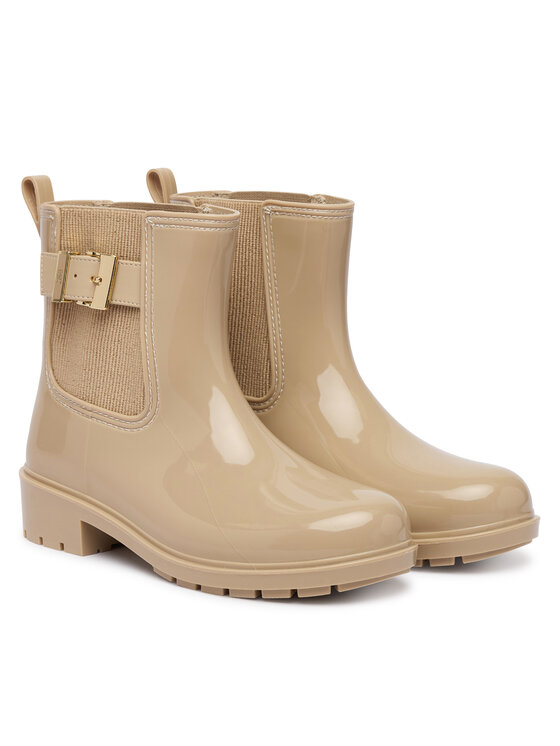 Tommy Hilfiger Gumáky Tommy Hilfiger Th Buckle Glossy Ankle Rain Boot FW0FW09543 Béžová