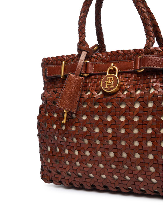 Tommy Hilfiger Kabelka Tommy Hilfiger American Icon Mini Tote Braided AW0AW18734 Hnědá