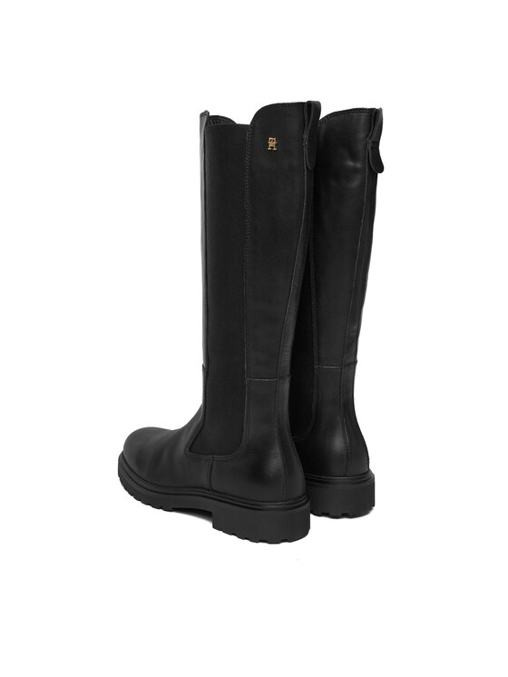 Tommy Hilfiger Stivali Tommy Hilfiger Th Lthr Cleated Long Boot FW0FW08985 Nero