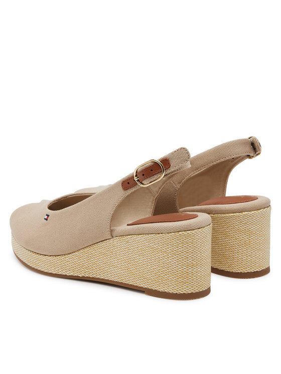 Tommy Hilfiger Sandali Tommy Hilfiger Flag Mid Wedge Espad Slingback FW0FW08595 Bež