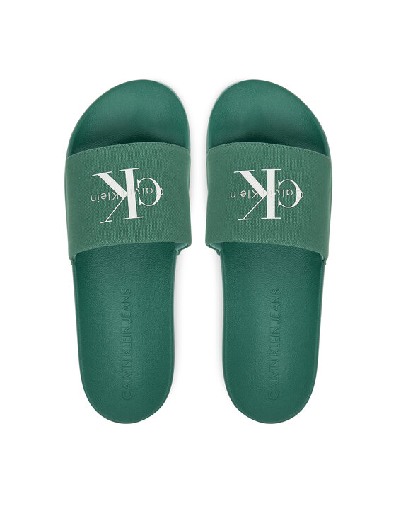 Calvin Klein Jeans Klapki Calvin Klein Jeans Slide Monologo Cv YM0YM01367 Zielony
