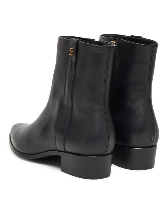Tommy Hilfiger Botki Tommy Hilfiger Th Leather Pointy Zip Bootie FW0FW08980 Czarny