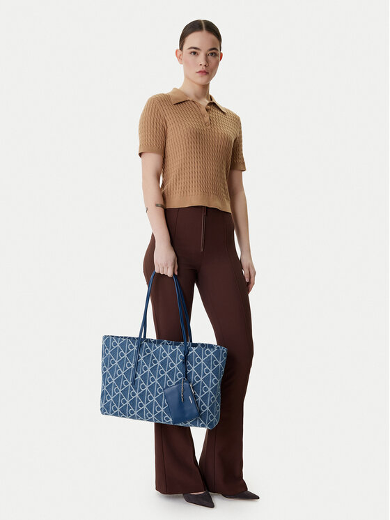 Calvin Klein Дамска чанта Calvin Klein Emblem Aop Denim Tote W/ Pouch LV04F3428G Син