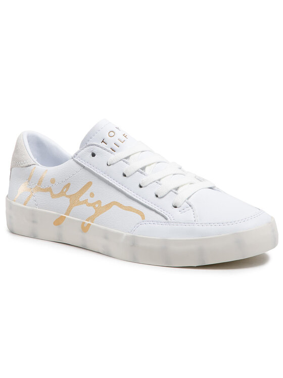 Tommy Hilfiger Laisvalaikio batai Tommy Hilfiger Th Signature Leather Sneaker FW0FW05701 Balta