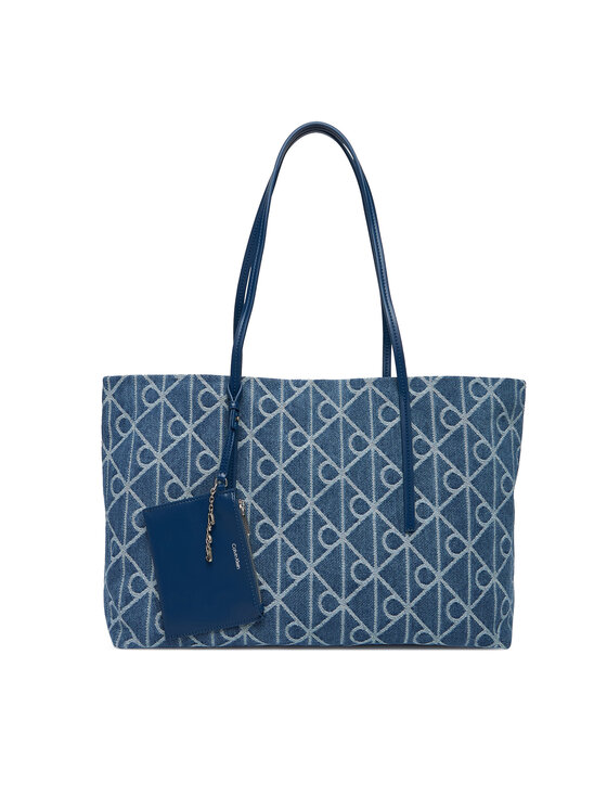 Calvin Klein Torebka Calvin Klein Emblem Aop Denim Tote W/ Pouch LV04F3428G Niebieski