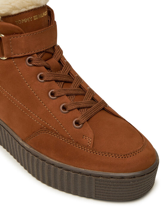 Tommy Hilfiger Kotníková obuv Tommy Hilfiger Faux Fur Nubuck Low Lace-Up FW0FW08172 Hnědá