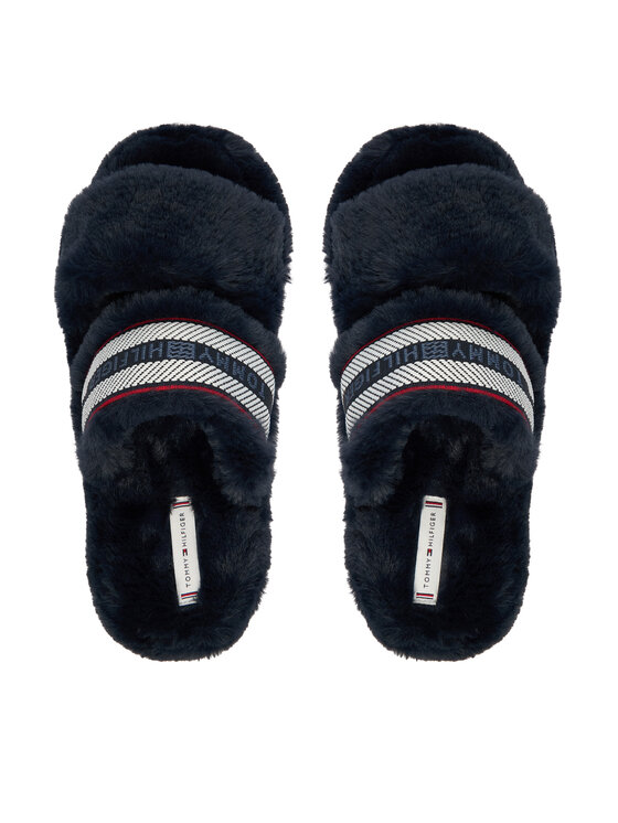 Tommy Hilfiger Bačkory Tommy Hilfiger Hilfiger Fur Slipper FW0FW08854 Tmavomodrá