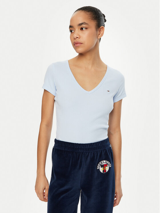 Tommy Jeans Tommy Jeans Marškinėliai Essential DW0DW17385 Žydra Slim Fit